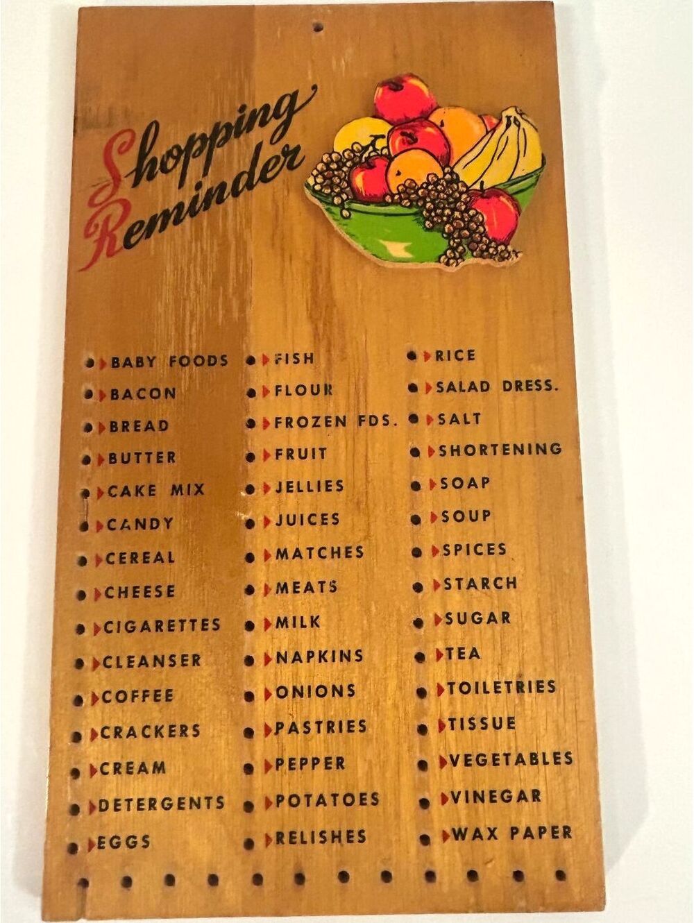 Vintage Style Wood Grocery Shopping List Peg Board Kitchen Wall Decor NO PEGS